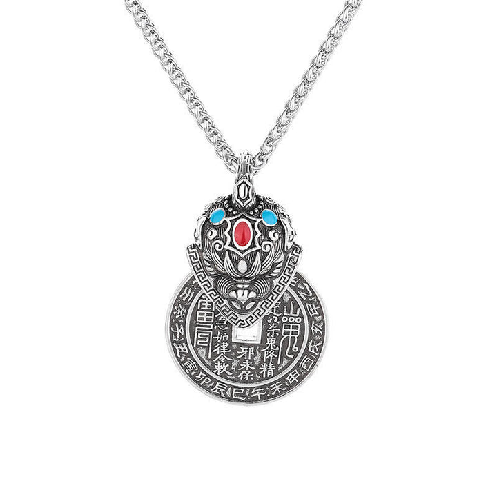 Buddha Stones Miedziany naszyjnik z monetą chińską PiXiu i emalią w stylu vintage - image 3
