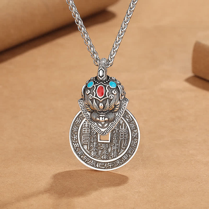 Buddha Stones Miedziany naszyjnik z monetą chińską PiXiu i emalią w stylu vintage - Miedź (Bogactwo ♥ Dbanie o siebie) - image 0