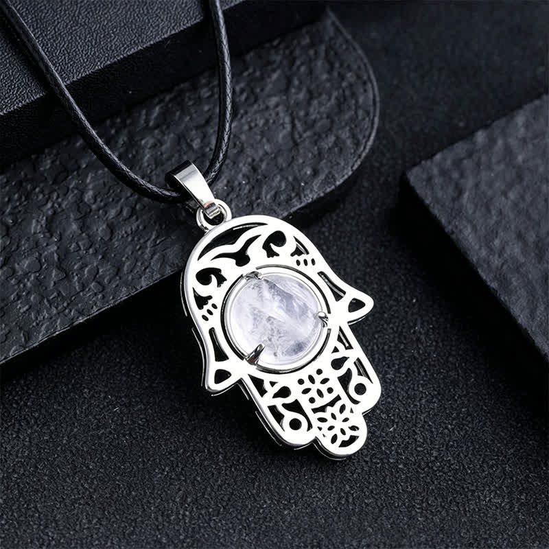Buddha Stones Naszyjnik z kryształu z naturalnego czarnego obsydianu i palmy Hamsa - Naturalny, czysty kwarc (kolor może się różnić) - image 14