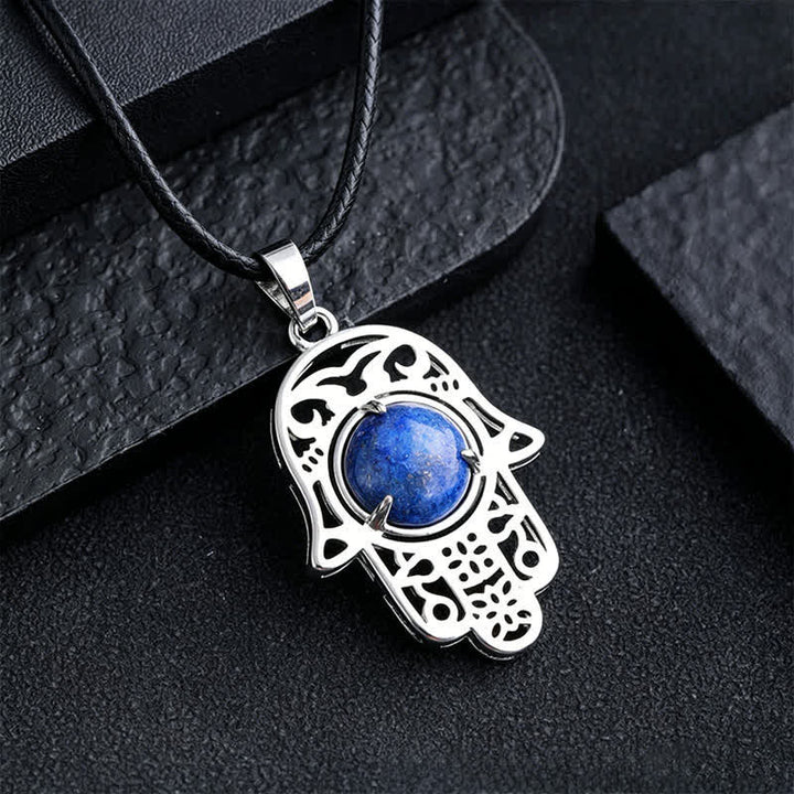 Buddha Stones Naszyjnik z kryształu z naturalnego czarnego obsydianu i palmy Hamsa - Naturalny Lapis Lazuli (kolor może się różnić) - image 10