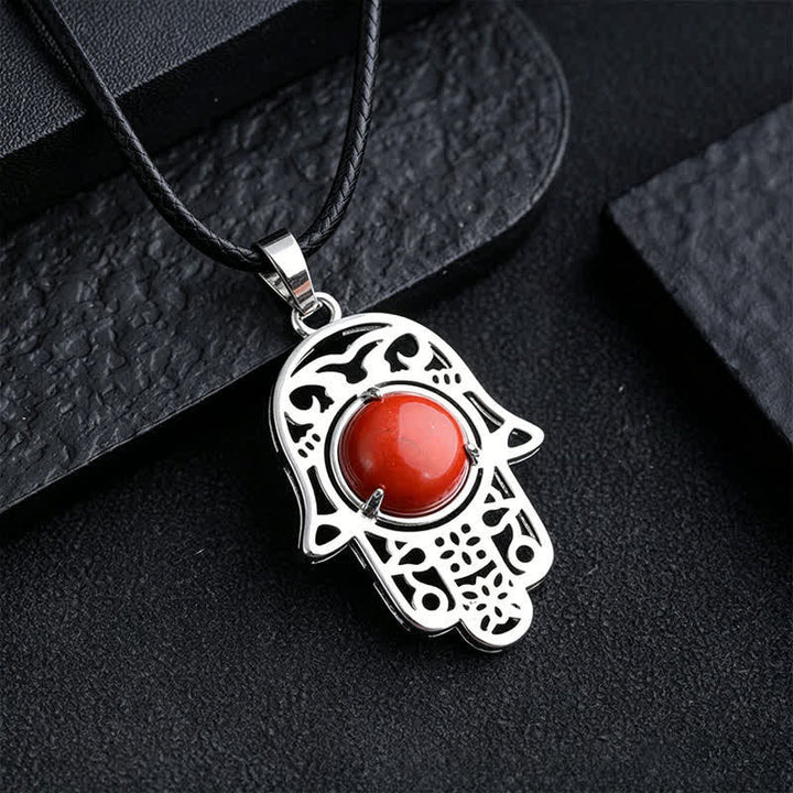 Buddha Stones Naszyjnik z kryształu z naturalnego czarnego obsydianu i palmy Hamsa - Naturalny czerwony kamień (kolor może się różnić) - image 12