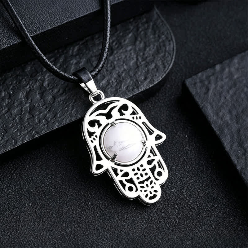 Buddha Stones Naszyjnik z kryształu z naturalnego czarnego obsydianu i palmy Hamsa - Naturalny turkus (kolor może się różnić) - image 16