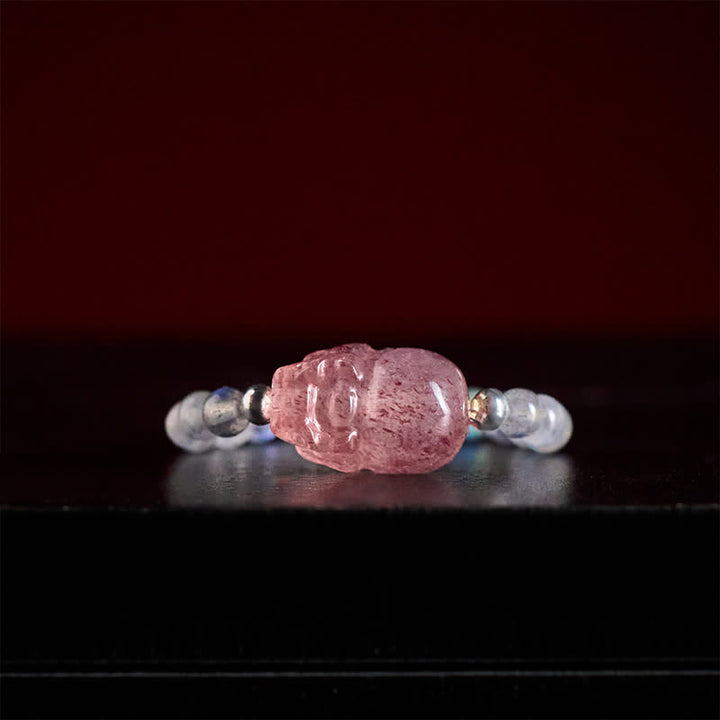 Buddha Stones 3 mm Mini koraliki z naturalnego kamienia księżycowego, turmalinu, granatu i perły, kwarcu truskawkowego, elastyczny pierścień leczniczy PiXiu - image 11