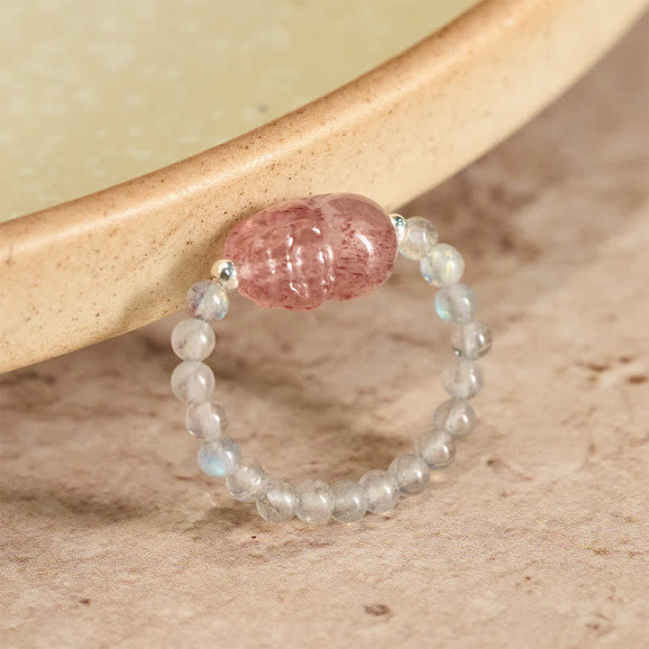 Buddha Stones 3 mm Mini koraliki z naturalnego kamienia księżycowego, turmalinu, granatu i perły, kwarcu truskawkowego, elastyczny pierścień leczniczy PiXiu - 52-53 mm Naturalny kamień księżycowy (kolor może się różnić) - image 9