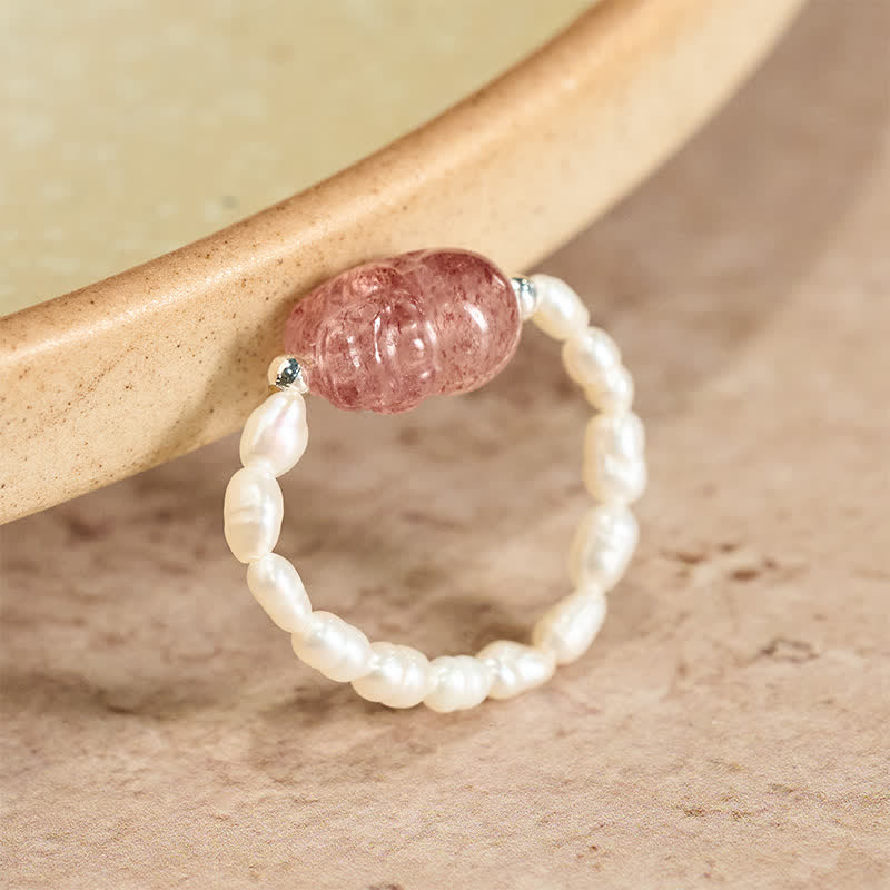 Buddha Stones 3 mm Mini koraliki z naturalnego kamienia księżycowego, turmalinu, granatu i perły, kwarcu truskawkowego, elastyczny pierścień leczniczy PiXiu - Perła naturalna 52 mm-53 mm (kolor może się różnić) - image 21
