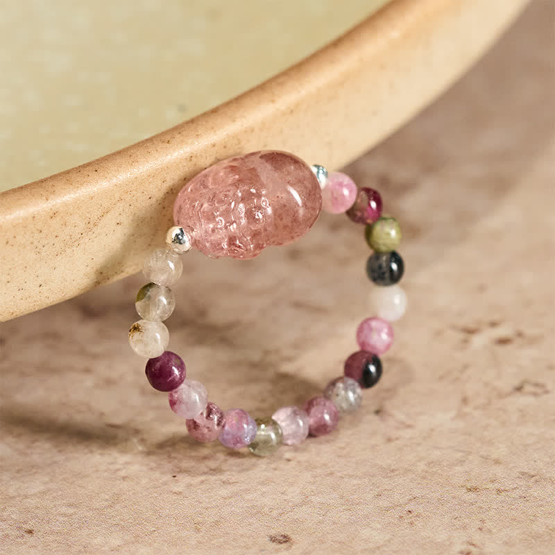 Buddha Stones 3 mm Mini koraliki z naturalnego kamienia księżycowego, turmalinu, granatu i perły, kwarcu truskawkowego, elastyczny pierścień leczniczy PiXiu - 52 mm-53 mm Naturalny turmalin (kolor może się różnić) - image 15