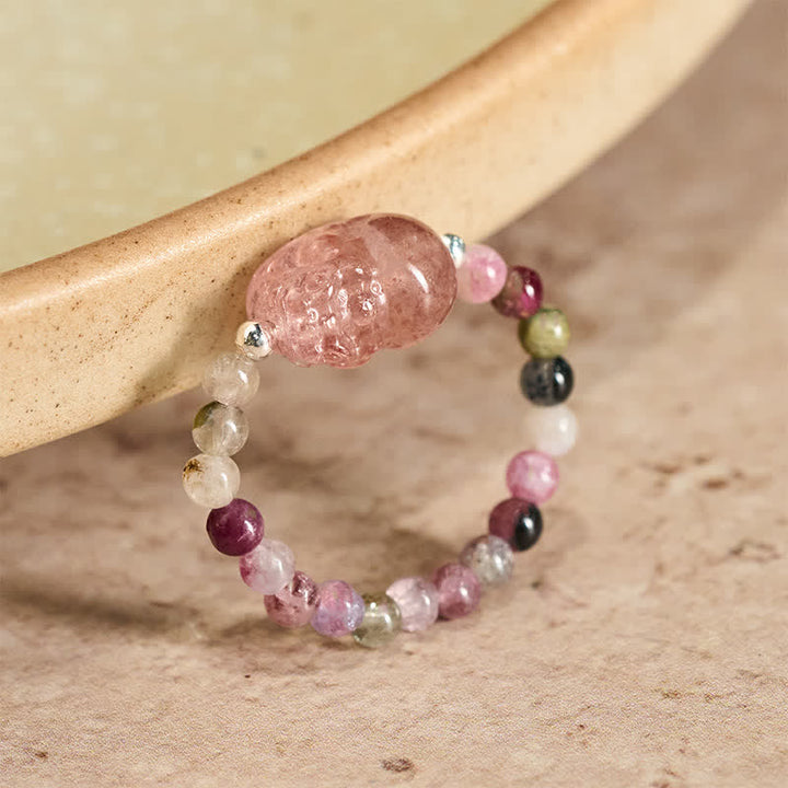 Buddha Stones 3 mm Mini koraliki z naturalnego kamienia księżycowego, turmalinu, granatu i perły, kwarcu truskawkowego, elastyczny pierścień leczniczy PiXiu - 52 mm-53 mm Naturalny turmalin (kolor może się różnić) - image 15