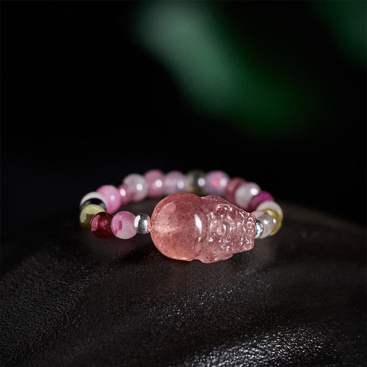 Buddha Stones 3 mm Mini koraliki z naturalnego kamienia księżycowego, turmalinu, granatu i perły, kwarcu truskawkowego, elastyczny pierścień leczniczy PiXiu - image 16