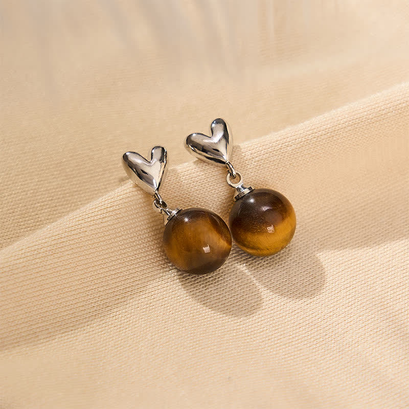 Buddha Stones Kolczyki z motywem serca tygrysiego oka z miedzianą odwagą - 10mm Tiger Eye (miedziane słupki) - image 0