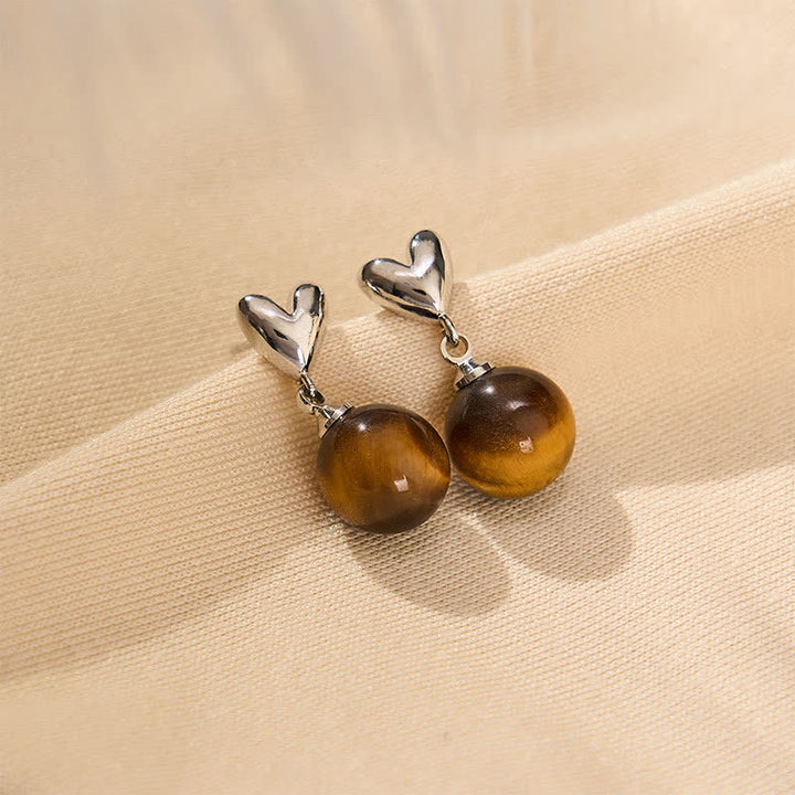 Buddha Stones Kolczyki z motywem serca tygrysiego oka z miedzianą odwagą - 10mm Tiger Eye (miedziane słupki) - image 0