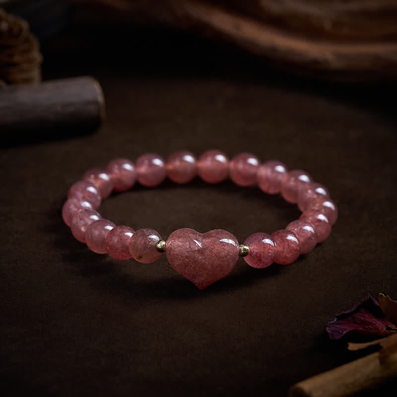 Buddha Stones Bransoletka duchowa z naturalnym ametystem, zielonym awenturynem, tygrysim okiem i kwarcem truskawkowym w kształcie serca - image 27