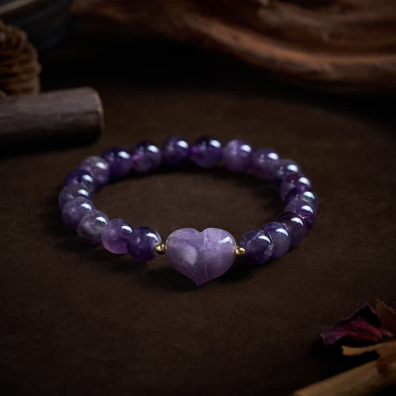 Buddha Stones Bransoletka duchowa z naturalnym ametystem, zielonym awenturynem, tygrysim okiem i kwarcem truskawkowym w kształcie serca - image 10