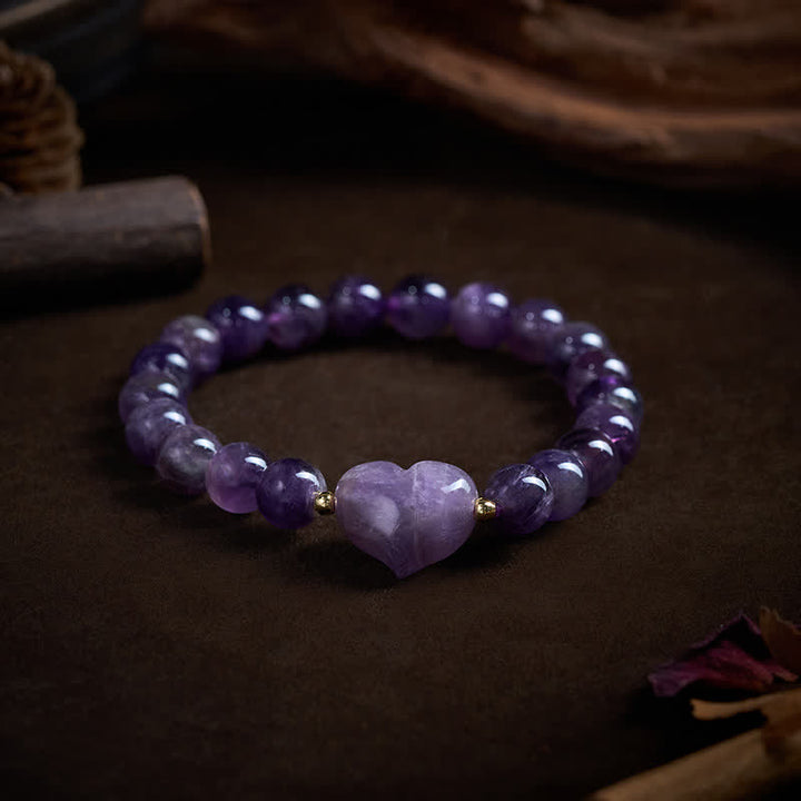 Buddha Stones Bransoletka duchowa z naturalnym ametystem, zielonym awenturynem, tygrysim okiem i kwarcem truskawkowym w kształcie serca - image 10