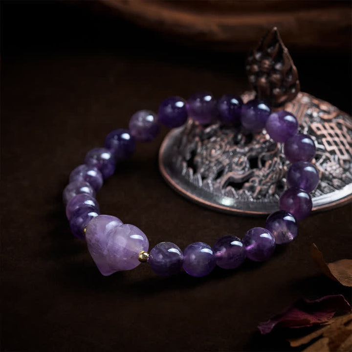 Buddha Stones Bransoletka duchowa z naturalnym ametystem, zielonym awenturynem, tygrysim okiem i kwarcem truskawkowym w kształcie serca - image 11