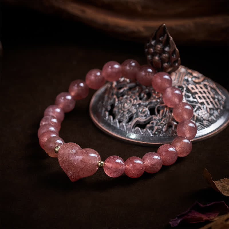 Buddha Stones Bransoletka duchowa z naturalnym ametystem, zielonym awenturynem, tygrysim okiem i kwarcem truskawkowym w kształcie serca - image 28