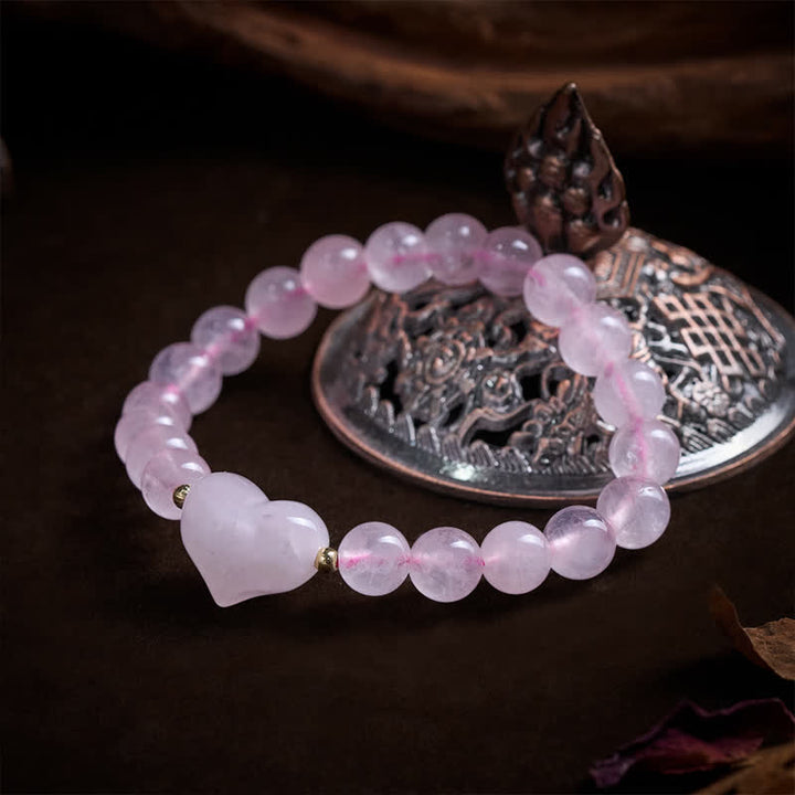 Buddha Stones Bransoletka duchowa z naturalnym ametystem, zielonym awenturynem, tygrysim okiem i kwarcem truskawkowym w kształcie serca - image 4