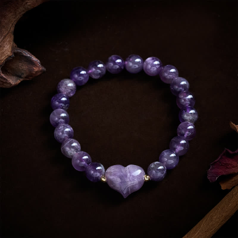 Buddha Stones Bransoletka duchowa z naturalnym ametystem, zielonym awenturynem, tygrysim okiem i kwarcem truskawkowym w kształcie serca - image 9