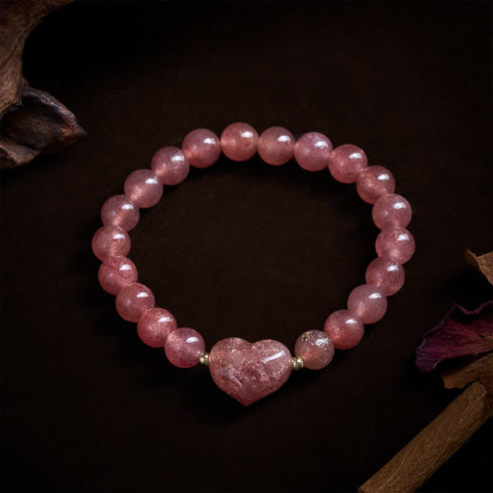 Buddha Stones Bransoletka duchowa z naturalnym ametystem, zielonym awenturynem, tygrysim okiem i kwarcem truskawkowym w kształcie serca - image 26