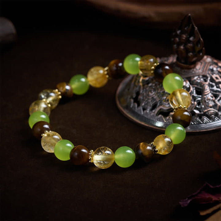 Buddha Stones Bransoletka dobrobytu z naturalnego cytrynu i zielonego jadeitu z tygrysim okiem - image 9