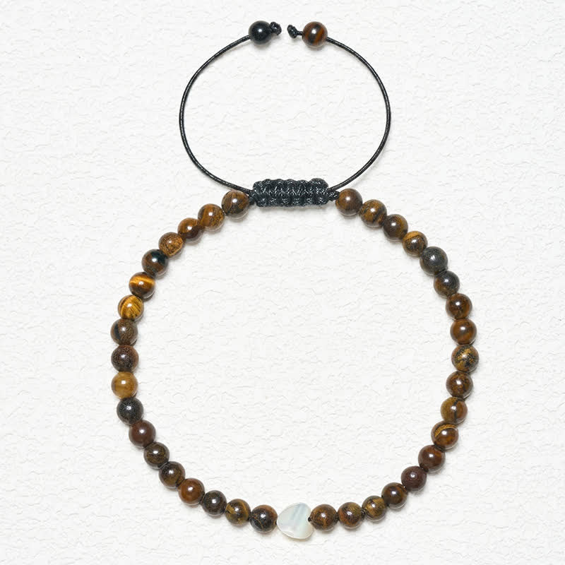 Buddha Stones Bransoletka z naturalnych małych koralików tygrysiego oka z serduszkiem i sznurkiem Power String - image 1