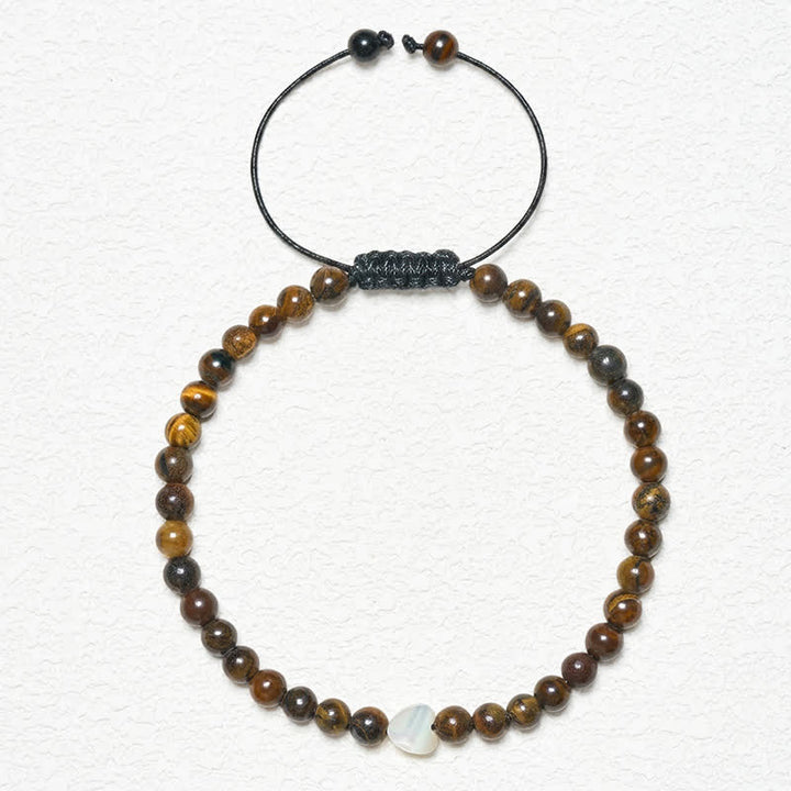 Buddha Stones Bransoletka z naturalnych małych koralików tygrysiego oka z serduszkiem i sznurkiem Power String - image 1