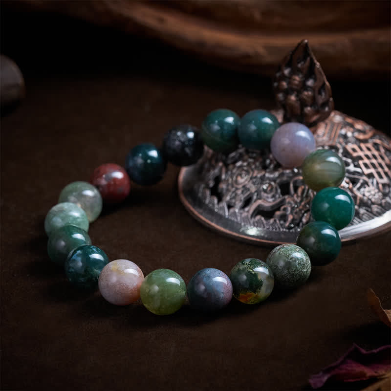 Buddha Stones Bransoletka ochronna z naturalnego kamienia z jaspisu morskiego i agatu - image 11