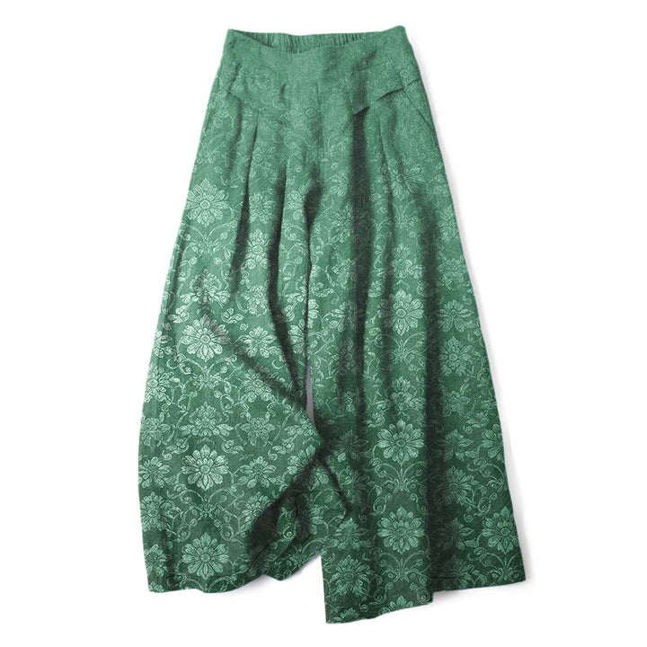 Buddha Stones Spodnie damskie z szerokimi nogawkami i elastyczną talią, z szerokimi nogawkami i kieszeniami, z bawełny i lnu, w kwiaty vintage - SeaGreen - US16, UK/AU20, EU48 (3XL) - image 6