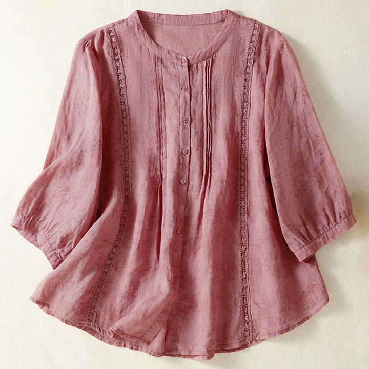 Buddha Stones Letnie, vintage'owe koszule damskie z guzikami i rękawami do łokcia - PeachPuff - US8-10，UK/AU12-14，EU40-42 (2XL) - image 6