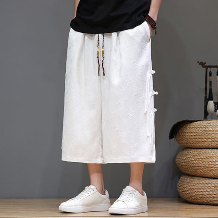 Buddha Stones Męskie spodnie Summer Tang Style z prostymi nogawkami i kieszeniami, zapinane na guziki boczne - Biały - US/UK/AU48， EU58(5XL) - image 8