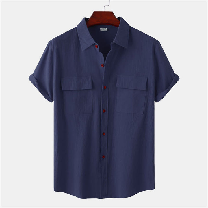 Buddha Stones Letnie, swobodne koszule męskie z krótkim rękawem i ozdobnymi kieszeniami, z jednolitymi guzikami - MidnightBlue - US/UK/AU46， EU56 (3XL) - image 22