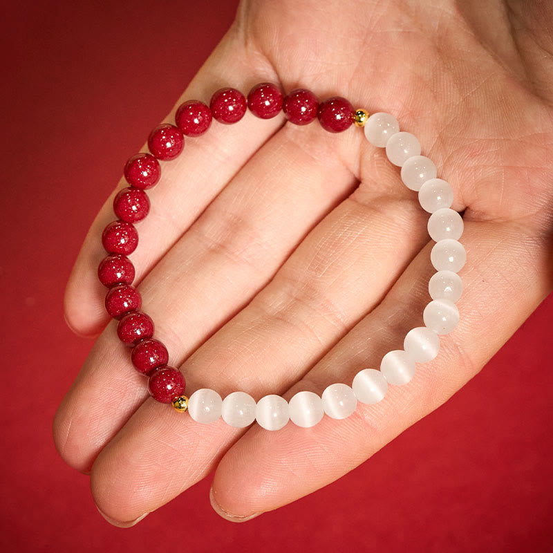 Buddha Stones Bransoletka uspokajająca z białego kociego oka w kolorze cynobru - Cynober 6 mm (obwód nadgarstka: 14–15 cm) - image 12