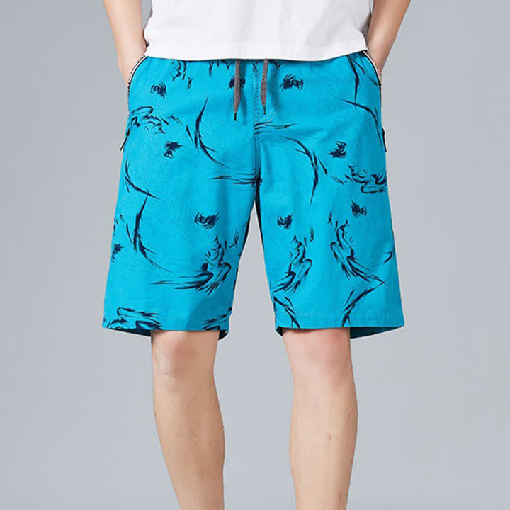 Buddha Stones Letnie męskie spodenki bawełniane ze ściągaczem i abstrakcyjnym nadrukiem, z kieszeniami - DeepSkyBlue - US/UK/AU48， EU58(5XL) - image 18
