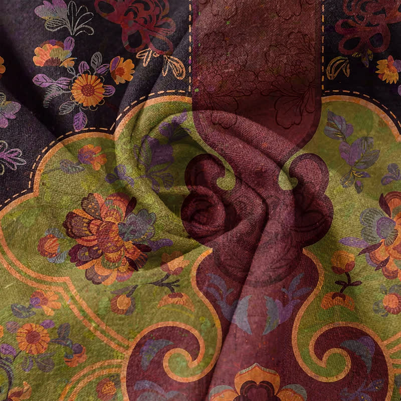 Buddha Stones Koszula męska z krótkim rękawem i krótkim rękawem z bawełny w barokowy kwiatowy wzór, zapinana na pół guzika - image 4