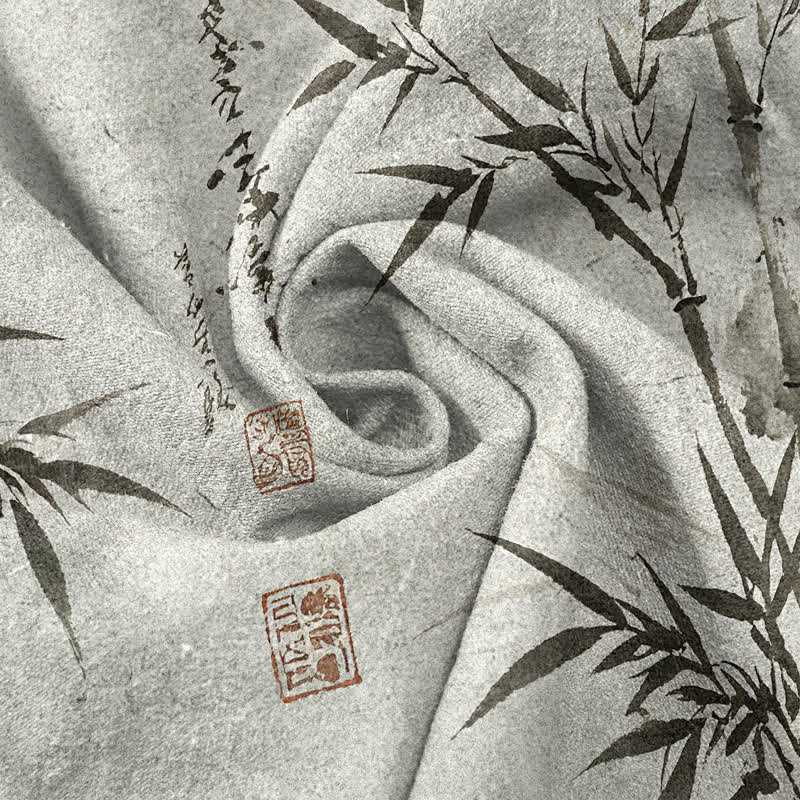 Buddha Stones Spodnie męskie zwężane z kieszeniami i wzorem liści bambusa z bawełny bawełnianej - image 3