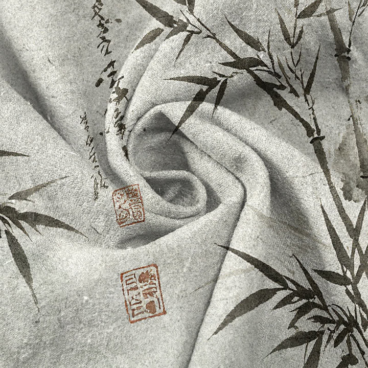 Buddha Stones Spodnie męskie zwężane z kieszeniami i wzorem liści bambusa z bawełny bawełnianej - image 3