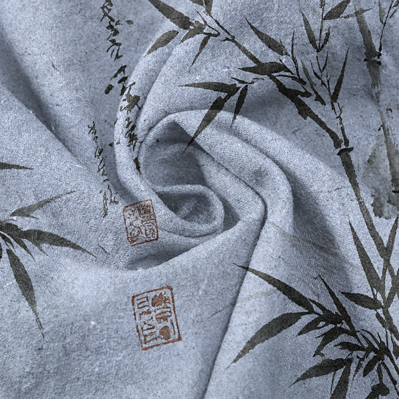 Buddha Stones Spodnie męskie zwężane z kieszeniami i wzorem liści bambusa z bawełny bawełnianej - image 11