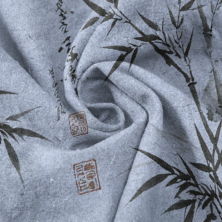 Buddha Stones Spodnie męskie zwężane z kieszeniami i wzorem liści bambusa z bawełny bawełnianej - image 11