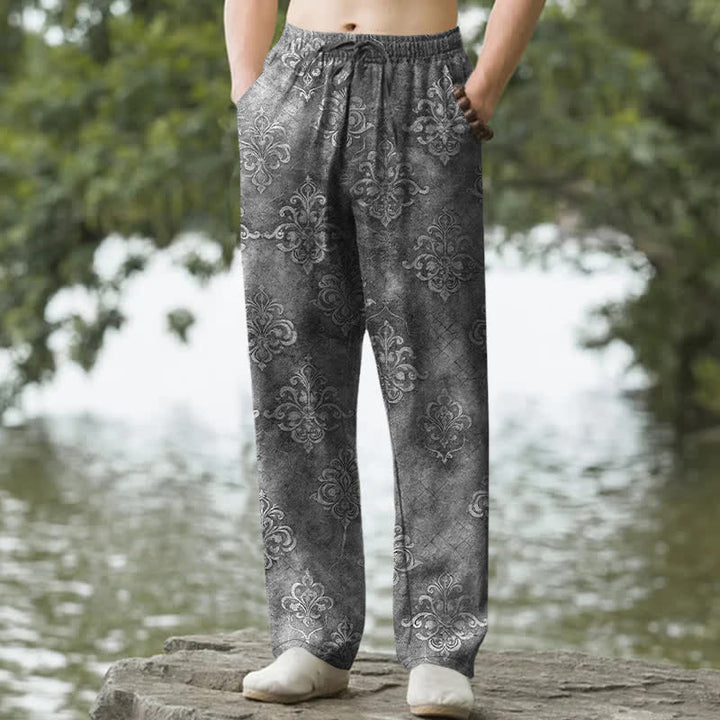 Buddha Stones Spodnie męskie zwężane z bawełny w stylu vintage w stylu barokowym z kieszeniami - Ciemnoszary - US/UK/AU50, EU60 (5XL) - image 8