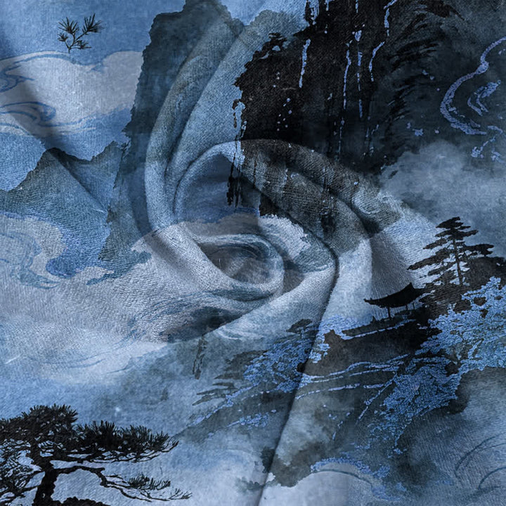 Buddha Stones Spodnie męskie zwężane z kieszeniami i wzorem w kwiaty w kolorze Cotton Ink Landscape - image 11