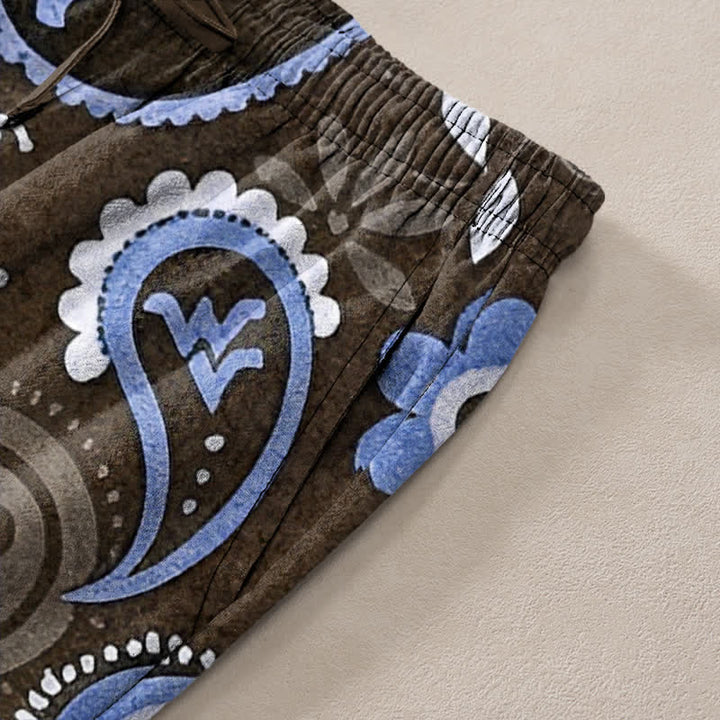 Buddha Stones Spodnie męskie zwężane z bawełny z kwiatowym wzorem paisley i kieszeniami - image 7