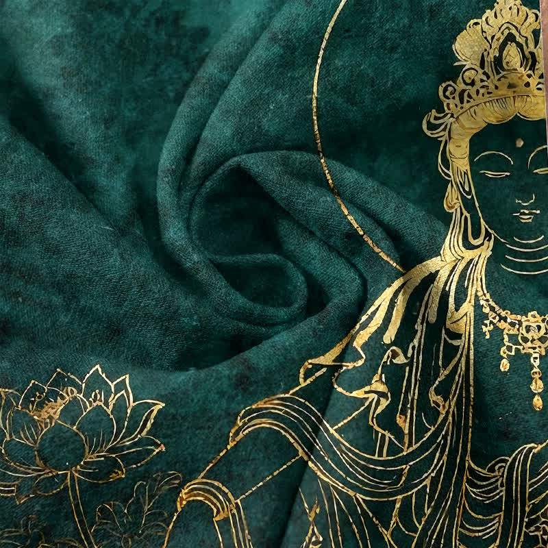 Buddha Stones Koszula męska z krótkim rękawem i nadrukiem Złotego Buddy z motywem lotosu, bawełniana, zapinana na pół guzika - image 4