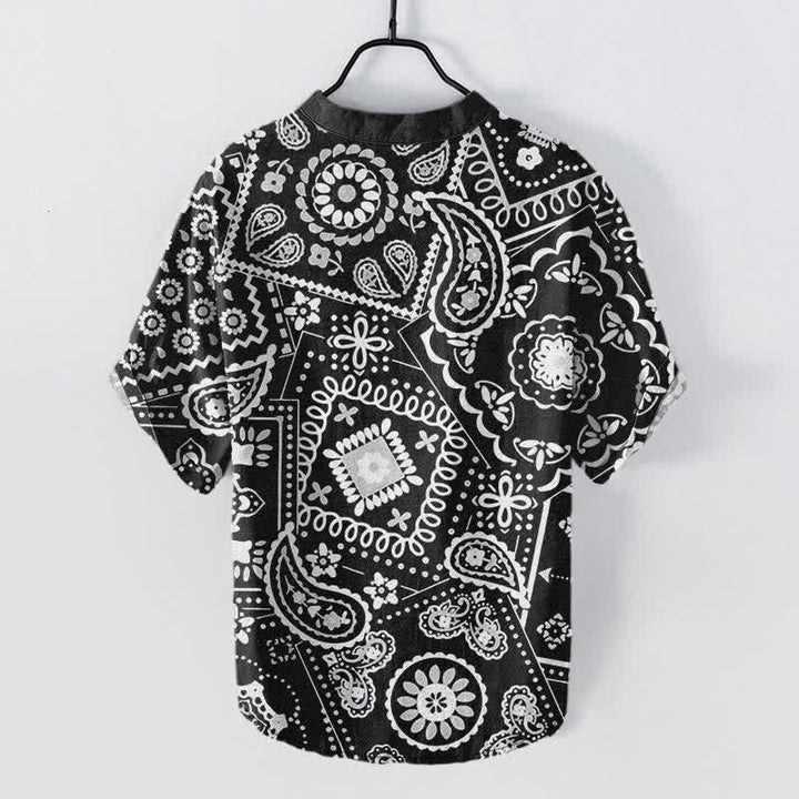 Buddha Stones Koszula męska z krótkim rękawem i krótkim rękawem w klasycznym białym wzorze paisley z krótkim rękawem i guzikami - image 1