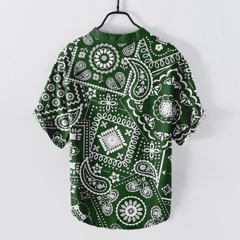 Buddha Stones Koszula męska z krótkim rękawem i krótkim rękawem w klasycznym białym wzorze paisley z krótkim rękawem i guzikami - image 8