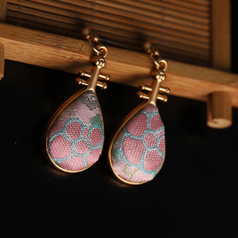 Buddha Stones Kolczyki w kształcie łezki z brokatem Song Brocade w kwiatowy wzór, ręcznie robione - image 3