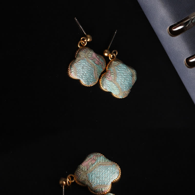 Buddha Stones Kolczyki wiszące Song Brocade z ręcznie robionego jedwabiu w kształcie harmonii kwiatowej - image 4