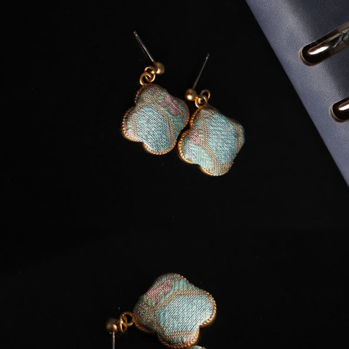 Buddha Stones Kolczyki wiszące Song Brocade z ręcznie robionego jedwabiu w kształcie harmonii kwiatowej - image 4