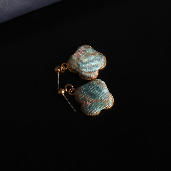 Buddha Stones Kolczyki wiszące Song Brocade z ręcznie robionego jedwabiu w kształcie harmonii kwiatowej - image 3
