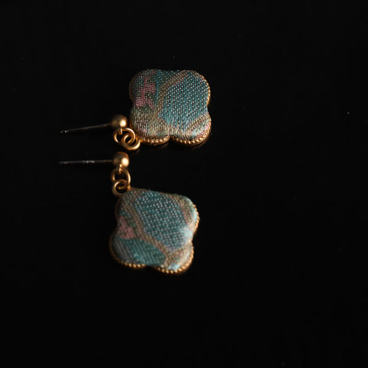 Buddha Stones Kolczyki wiszące Song Brocade z ręcznie robionego jedwabiu w kształcie harmonii kwiatowej - image 5