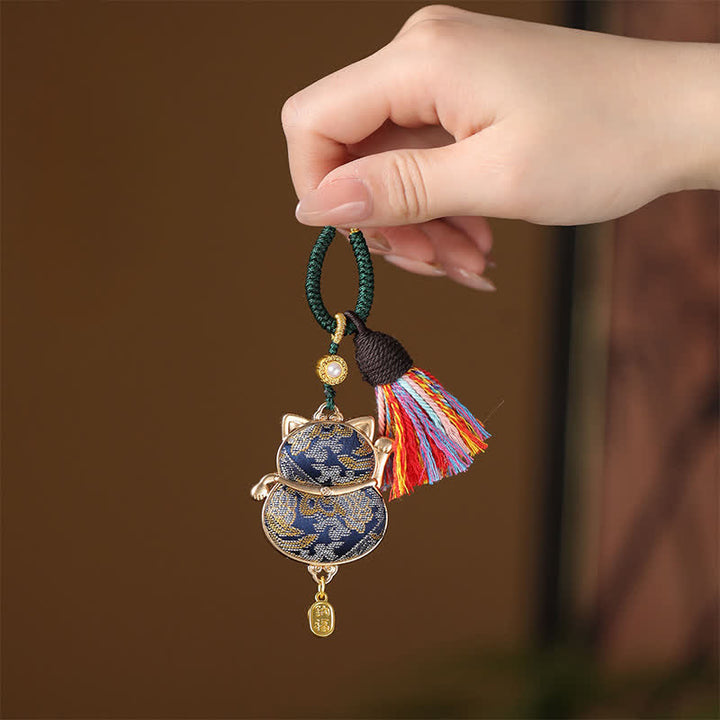 Buddha Stones Brelok z frędzlami Song Brocade Lucky Cat Wealth - Ciemnoniebieski - image 4