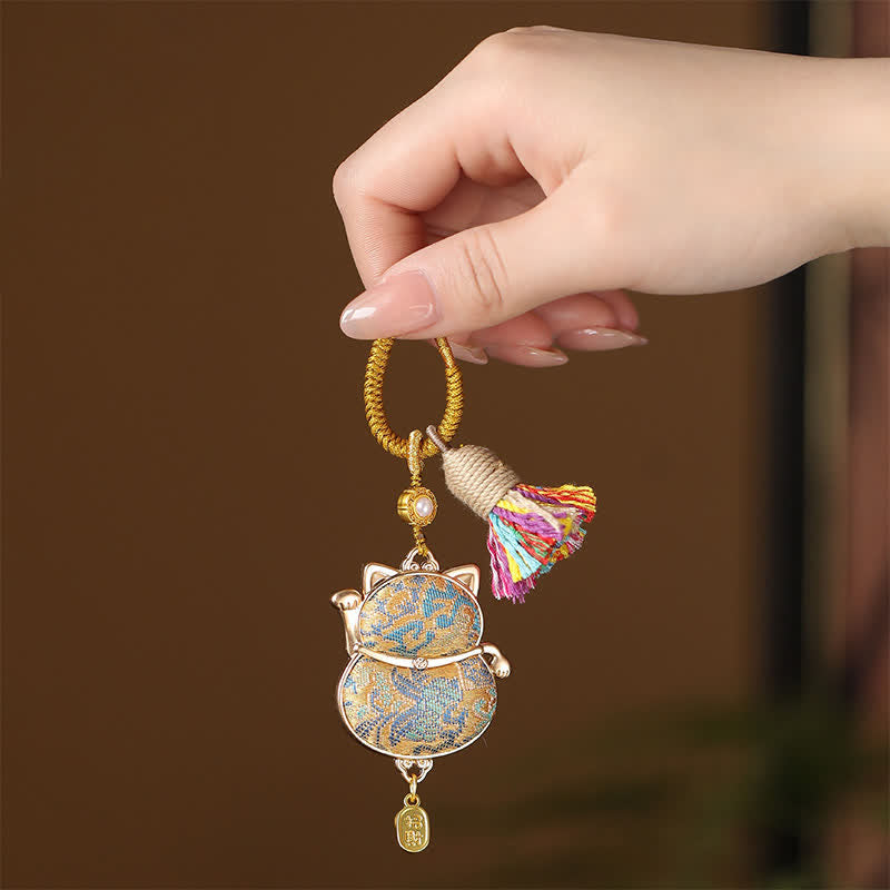 Buddha Stones Brelok z frędzlami Song Brocade Lucky Cat Wealth - Złoto - image 3